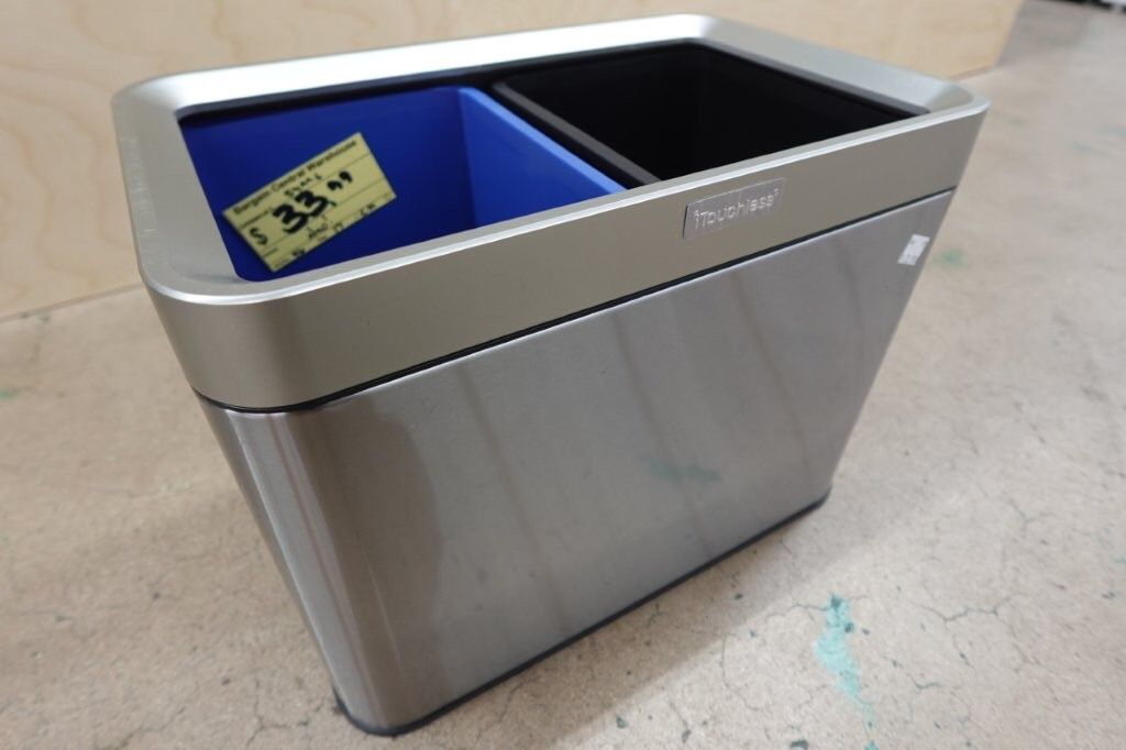 Dual-Compartment Stainless Steel Touchless Trash & Recycling Can (16 Gallon)