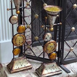 Set Of 2 Vintage Metal Candle Holders