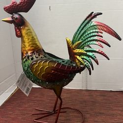 NEW Standing Hand Crafted 16" Tall Metal Rooster - Indoor or Outdoor