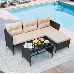 ❤️3 Piece Patio Furniture Set Outdoor Wicker Rattan Sectional Sofa