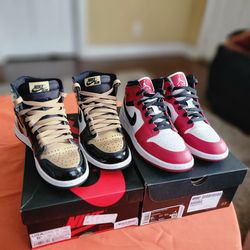 Air Jordan 1 Retro OG NRG High Mettalic Gold & Air Jordan 1 Mid Chicago White Gym Red/Black GS