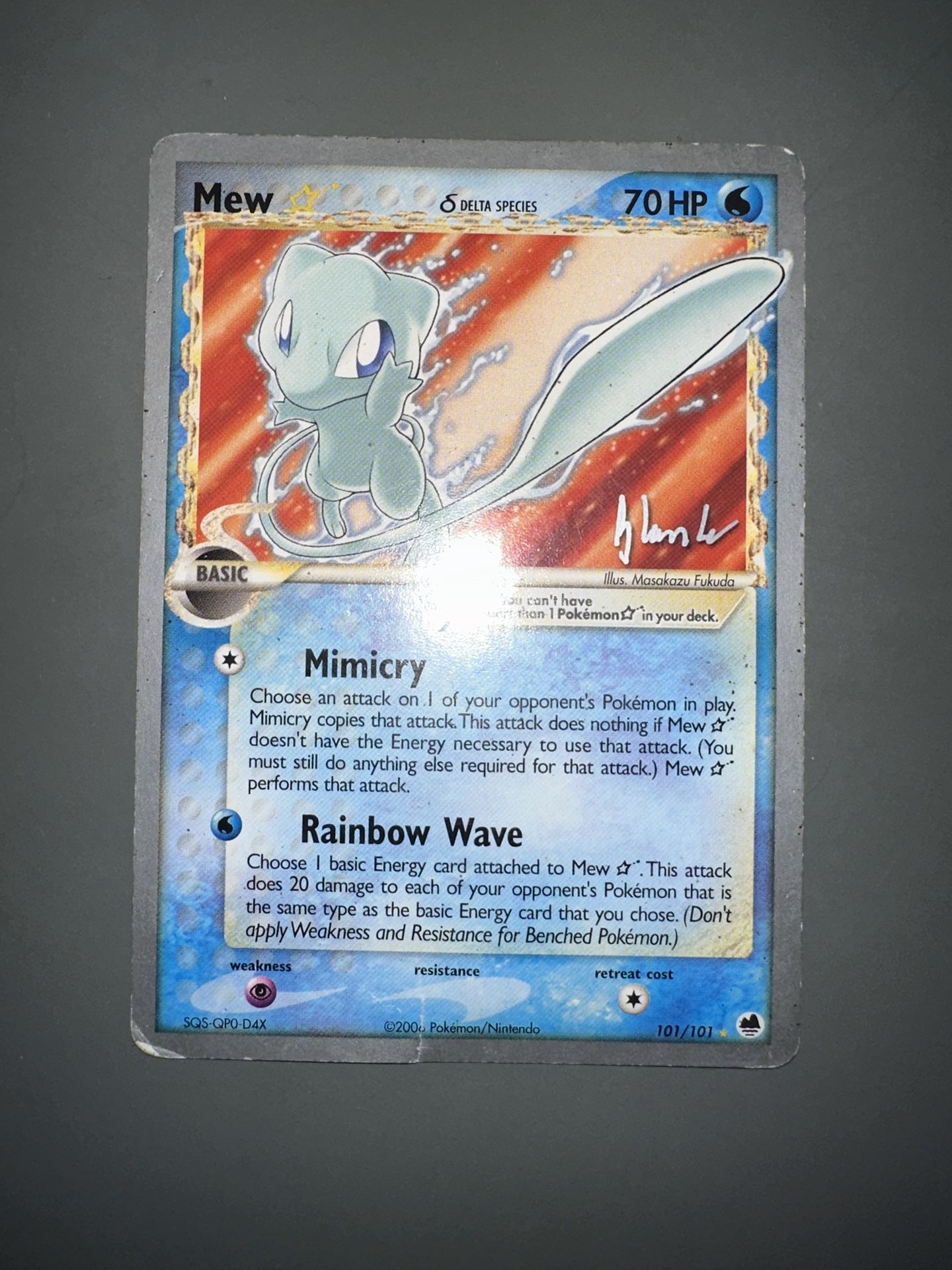 POKEMON TCG MEW 101/101 DELTA SPECIES 2008 WORLD CHAMPIONSHIPS *slight damage* Little Tear At Bottom