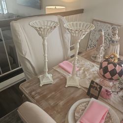 Gorgeous  distressed  Cream  Pair Cast Iron? Candles Holders (HEAVY)
