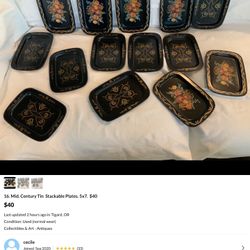 Mid century Tin Plates. 3x5. Like New. $35