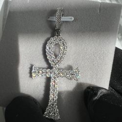 VVS Moissanite Ankh Cross Pendant 925 Sterling 