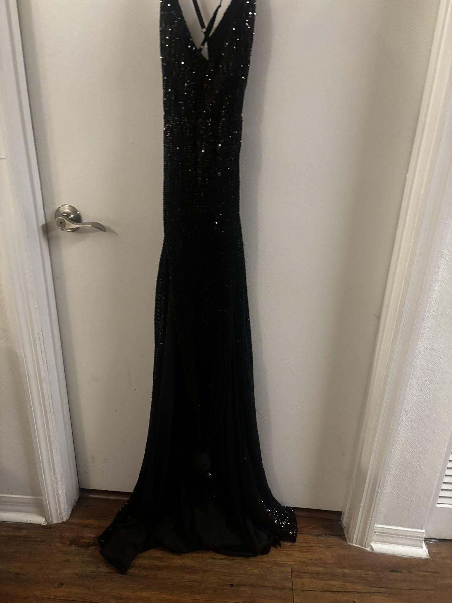 Black Sequin Dress Double Split