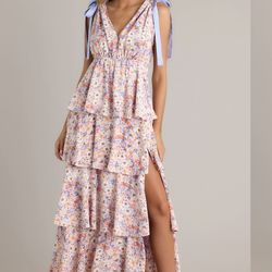 AND PETALS LAVENDER MULTI FLORAL MAXI DRESS