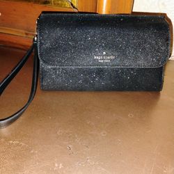 Kate Spade Black Glitter Medium Flap Phone Wristlet