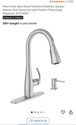 Moen Essie Spot Resist Stainless Pulldown Sprayer Kitchen Sink Faucet Set with Modern Pump Soap Dispenser, 87014SRS