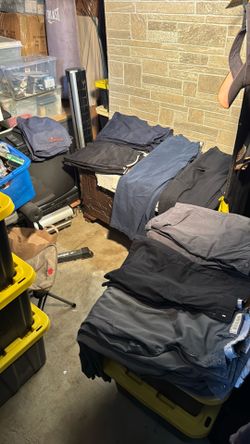 Budweiser blue high knee shorts 3 side leg pockets working pants, 5 blue  pants,4 gray pants & 2 knee length black shorts,5 blue knees length shorts,6