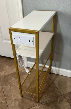 (NEW) Narrow Side Table with Built-In Power Outlet
