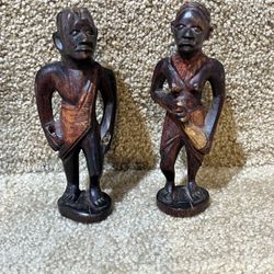 Hand Carved 5” Wooden Statue Figurine Tribal Folk Art set of 2 couple