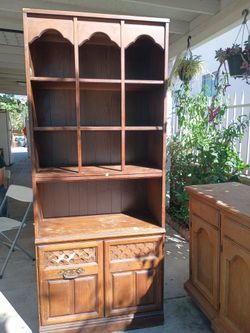 Wooden Hutch Cabinet with Open Shelving