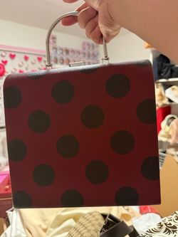 Zara Burgundy Polka Dot Box Handbag with Metal Handle