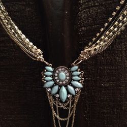 One Of A Kind Necklace . Faux Turquoise And Non Precious Metal.