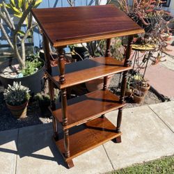 Vintage Library Stand Lectern Podium Cherry Wood 4 Tier Bookshelf Book Case