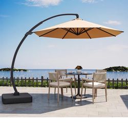 NIB Adjustable Curved Cantilever Umbrella With Base