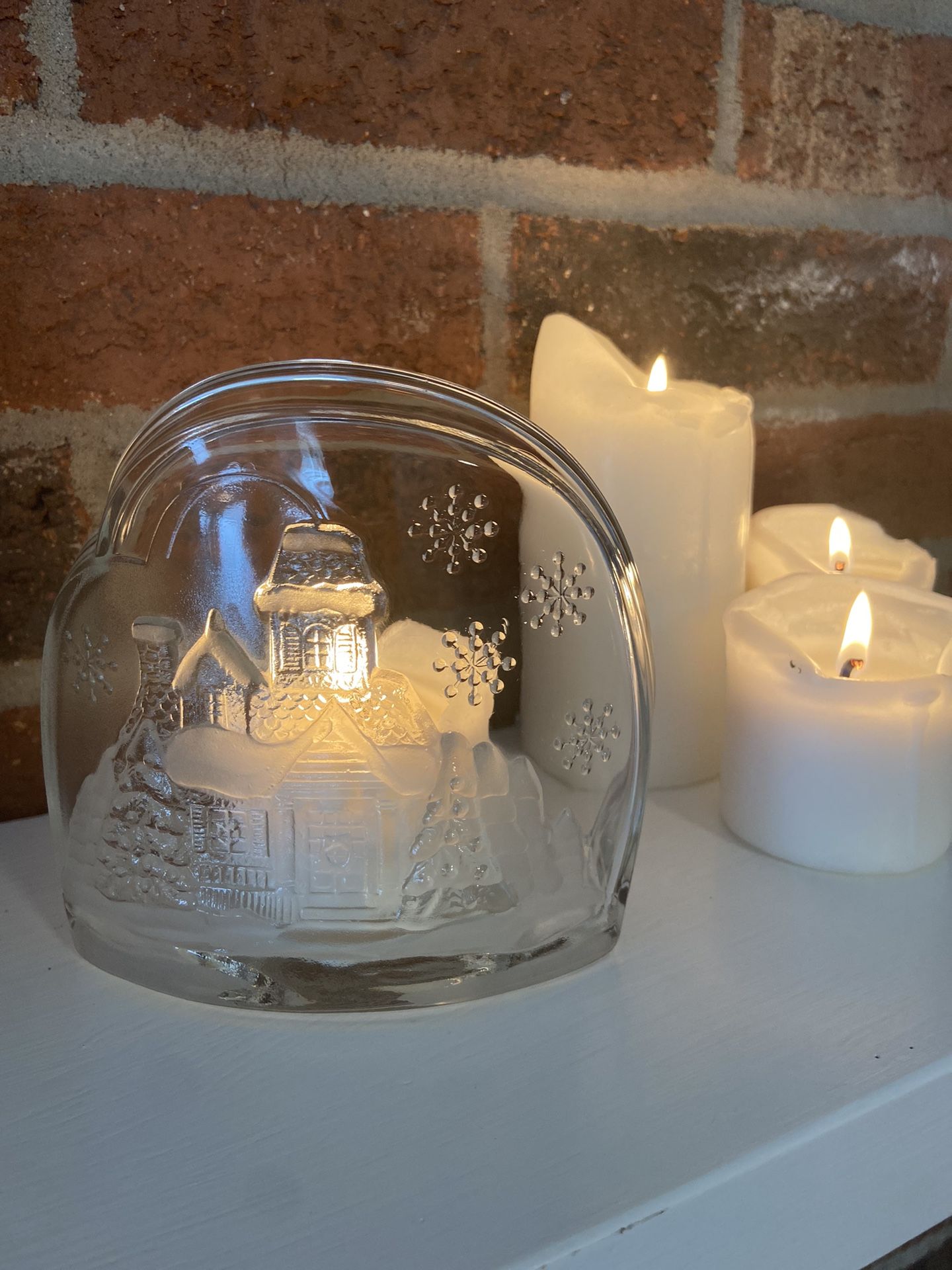 Vintage 1991 Luminarc Arc Glass "Welcome Home" Candle Holder - Christmas