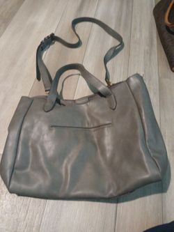 Gray Leather Tote Bag with Crossbody Strap