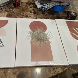 3 Pcs Mid Century Modern Boho Canvas Wall Art Neutral Minimalism Bohemia Abstract Geometric Lines Plant Pictures wall Decor Posters Print Artwork for 