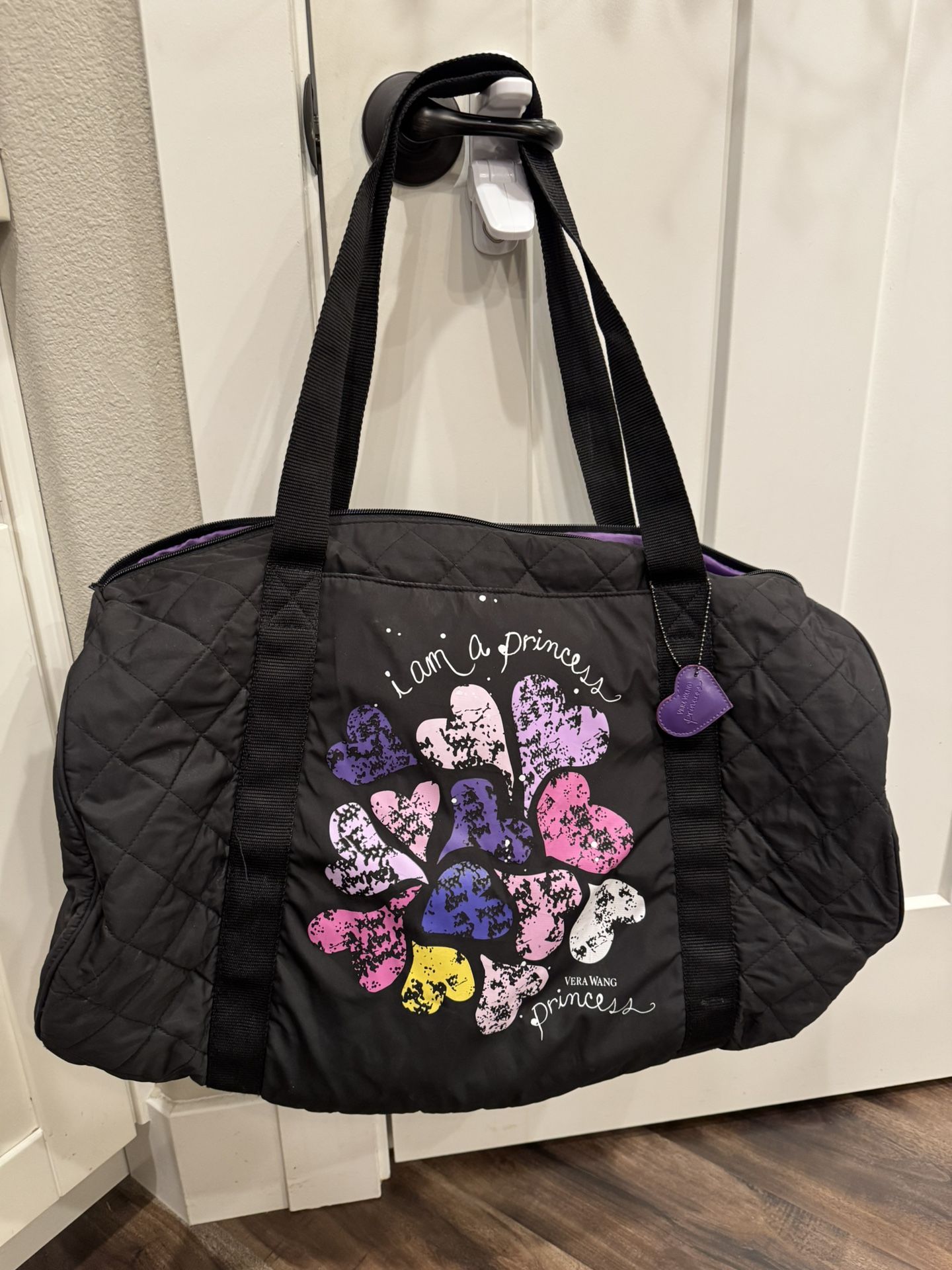 Vera Wang Princess Gym Dance Duffle Bag Quilted Printed Black Nylon 11x23x10