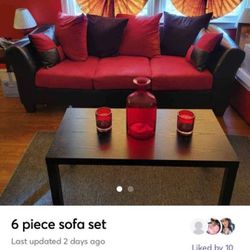 6 Piece Black / Red Living Room 