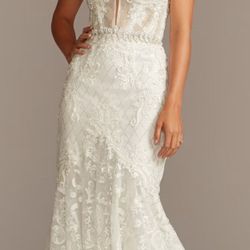 GALINA SIGNATURE Beaded Brocade Embellished Mermaid Wedding Dress STYLE# SWG835  Size 18 