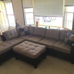 Brand new sectional with matching ottoman. Reversible chaise