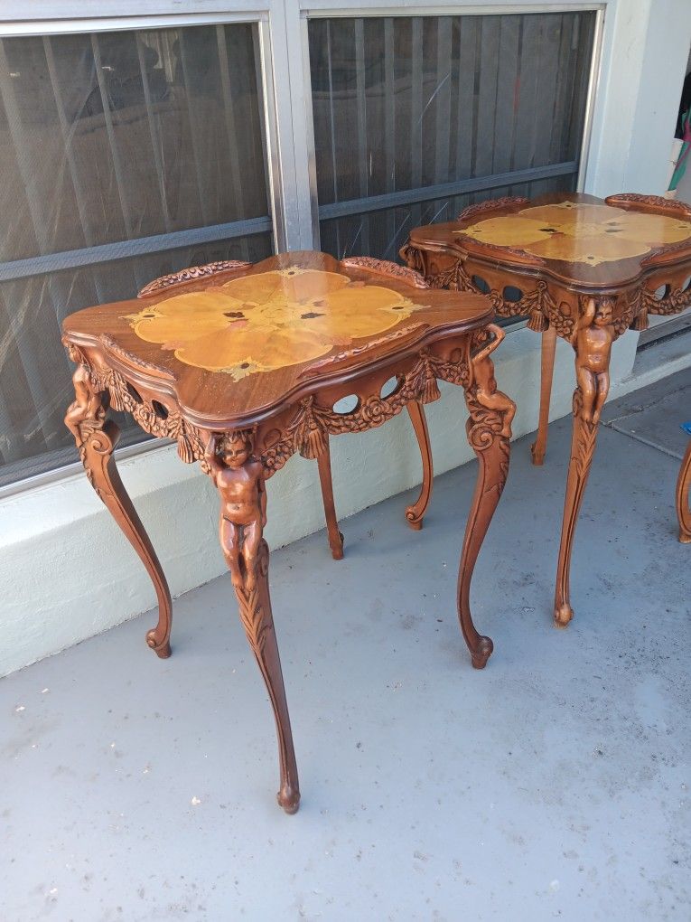 Antique LOuis XV Rococo Burled Inlay Cherub Table
