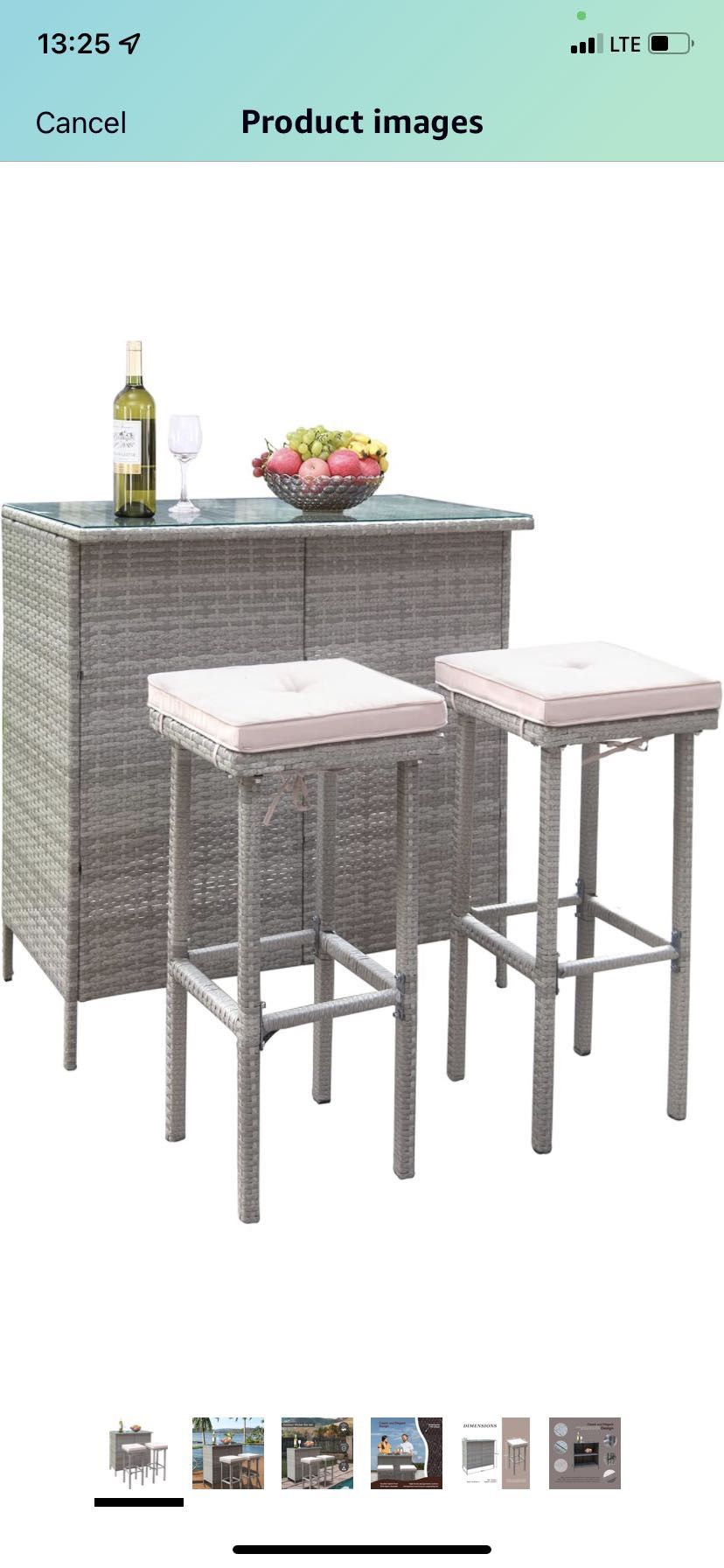 Polar Aurora 3PCS Patio Bar Set with Stools and Glass Top Table Patio Wicker Outdoor Furniture with Removable Cushions for Backyards, Porches, Gardens