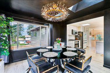 Designer Black Glass Dining Table + 6 Chairs