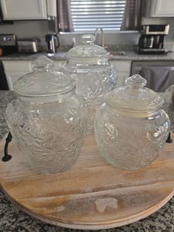 Set of 3 Glass Canister Jars with Lids