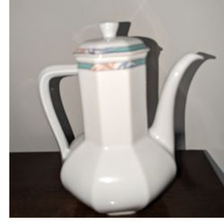 VTG Bavarian Teapot Large White W/ Teal Coral Border