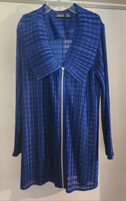 Chico's Travelers Collection Long Tunic Jacket Style Pleated Zip Travel Cruise Career Royal Blue Size 2, Ladies Size 14-16 EUC $32