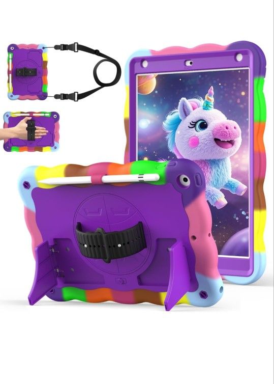 Case for iPad 9th Generation Case / 8th Gen / 7th Gen 10.2 Inch 2021 2020 2019, Heavy Duty Cover with Pencil Holder [360° Rotate Strap] & Stand for Ki