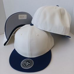 Size 7 3/4 Crowns by Lids Creme/Navy Blank Fitted Hat