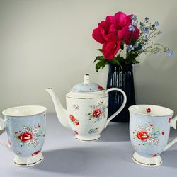 Grace Teaware Shabby Chic Fine Porcelain Teapot And 2 Cups