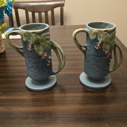 2 Roseville Bushberry Vases 1941