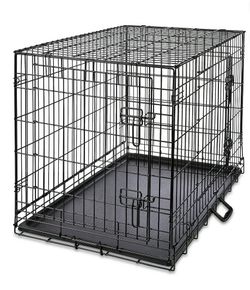 Dog Crate, Double-Door, Divider and Leak-Proof Tray, Metal, Foldable, Durable, Black, 36"