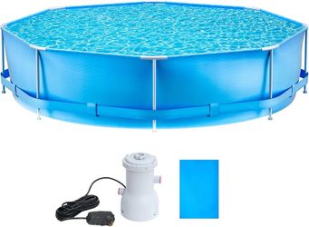 Above Ground Pool Swimming Pool with 10FTx 30In Round Metal Frame 981 Gallons Power Steel Filter Pump forFamily-24 in Deep Water