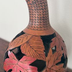 Gourd Art With Cut-Out Leaf Pattern - Signed by Pat Sasser in 2021