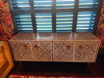 Camel Bone Inlay Credenza with Brass Handles