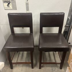 New Set of 2 Upholstered Brown Wooden Bar Stools