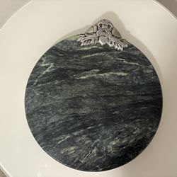 Green Marble Cheese Board Pewter Acorn Details