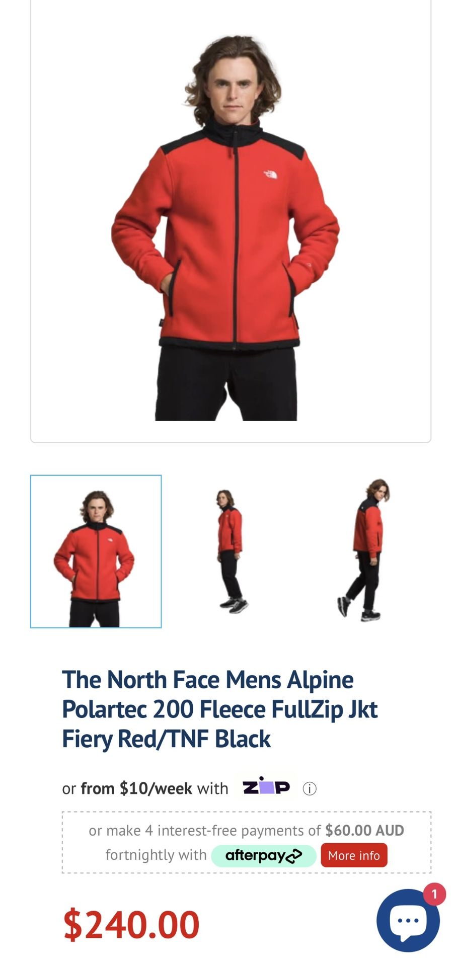 North Face Men's Alpine Polartec 200 Full Zip Fleece Jacket in red with black trim.