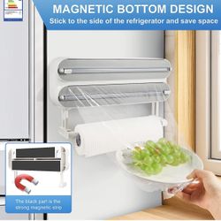 3 in 1 Foil and Plastic Wrap Organizer，Magnetic Plastic Wrap Dispenser with Cutter，Aluminum Foil Organization and Storage