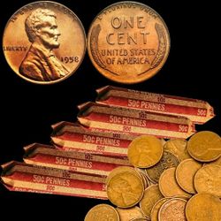 Lot Of 250 Copper Lincoln One Cent Wheat Pennies Years 1909 Through 1958, Unsearched