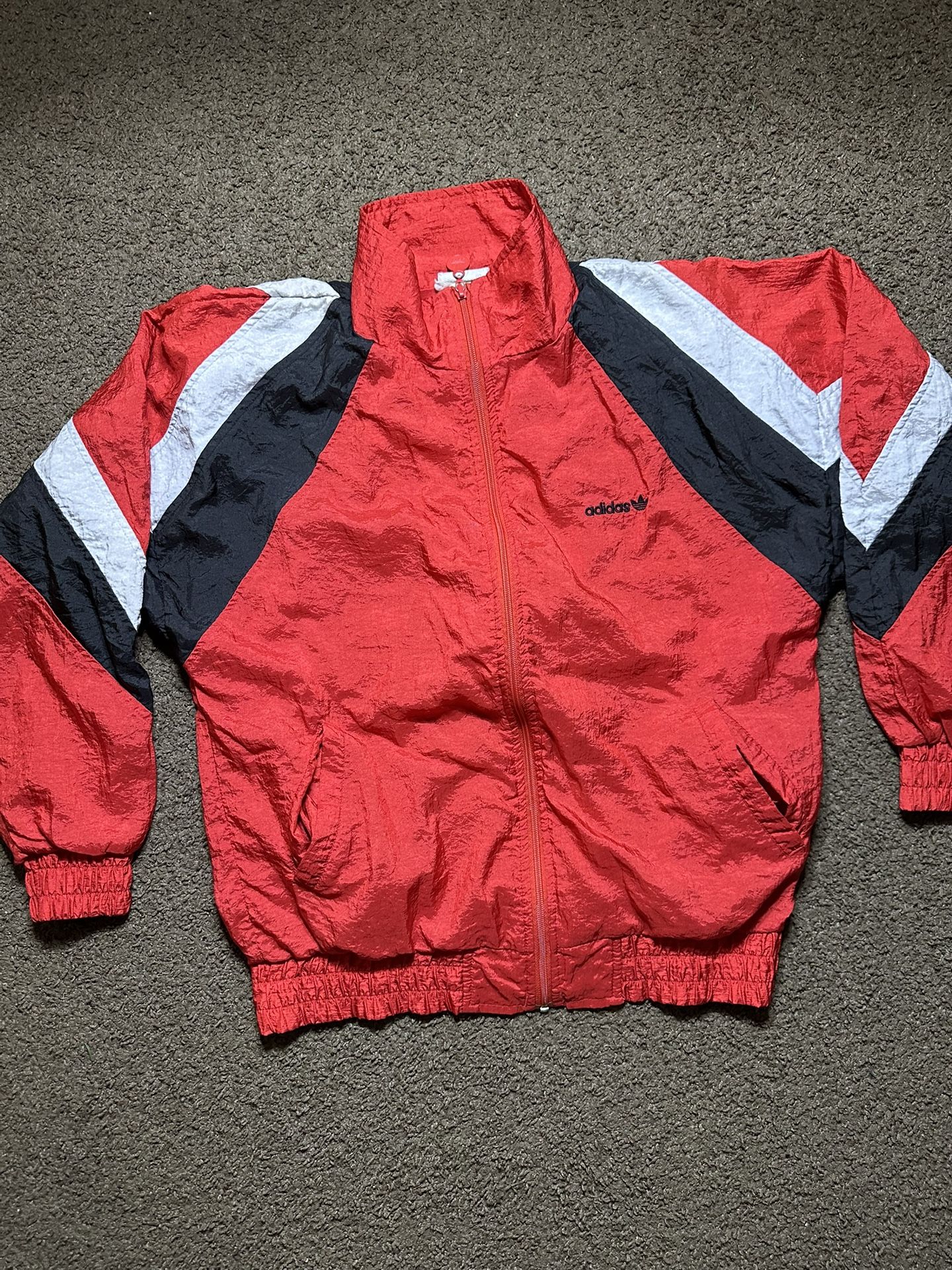 Vintage Adidas Pull Over Windbreaker Red Black Medium Y2K Trefoil Track Jacket hi