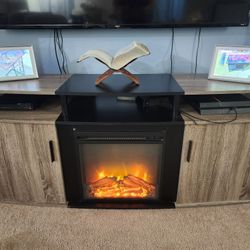 TV Stand with Electric Fireplace and 2 Cabinets (Has Heat  & No Heat Settings)