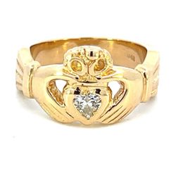 14K Yellow Gold 1/5CT Heart Diamond Claddagh Ring Size 8.5 GP3112324